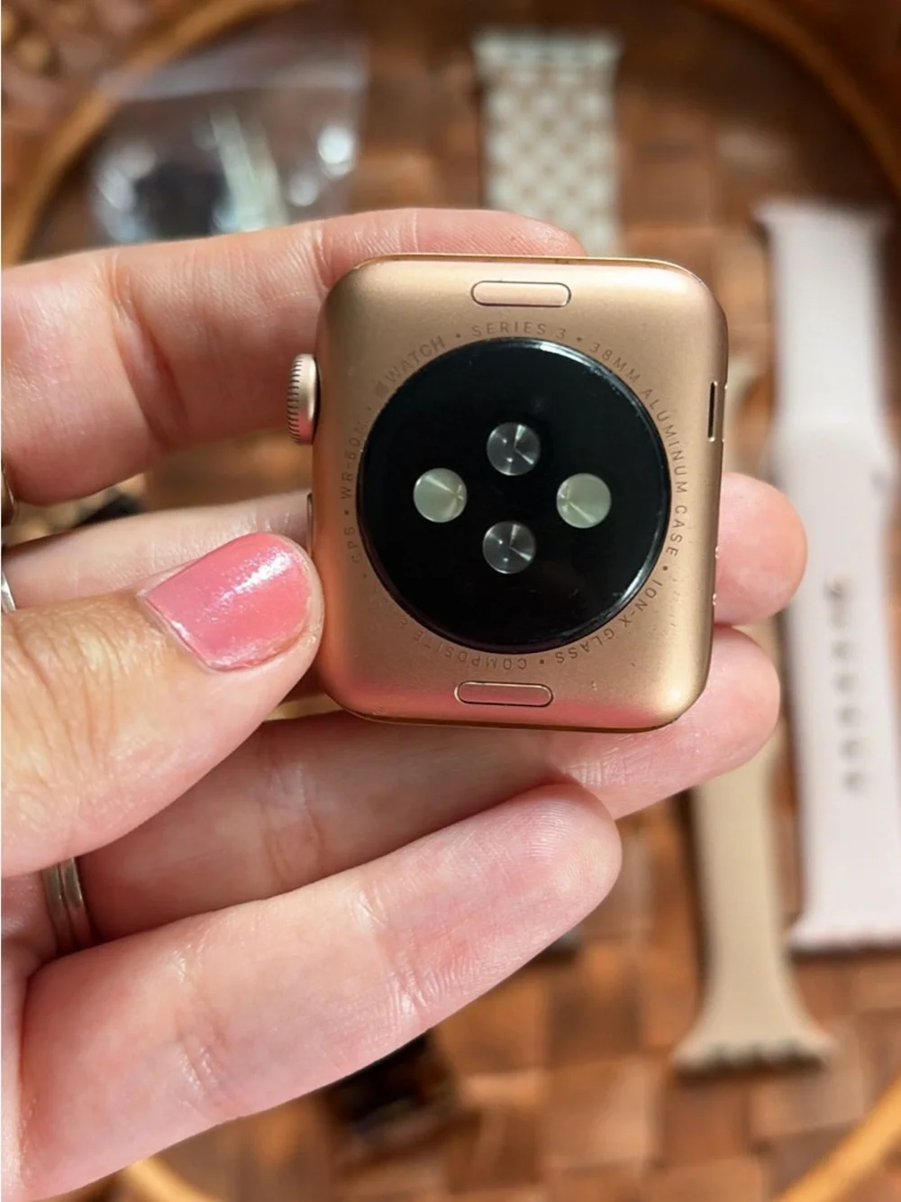 Apple Pink Silicone & Beige Watch Band Bundle for